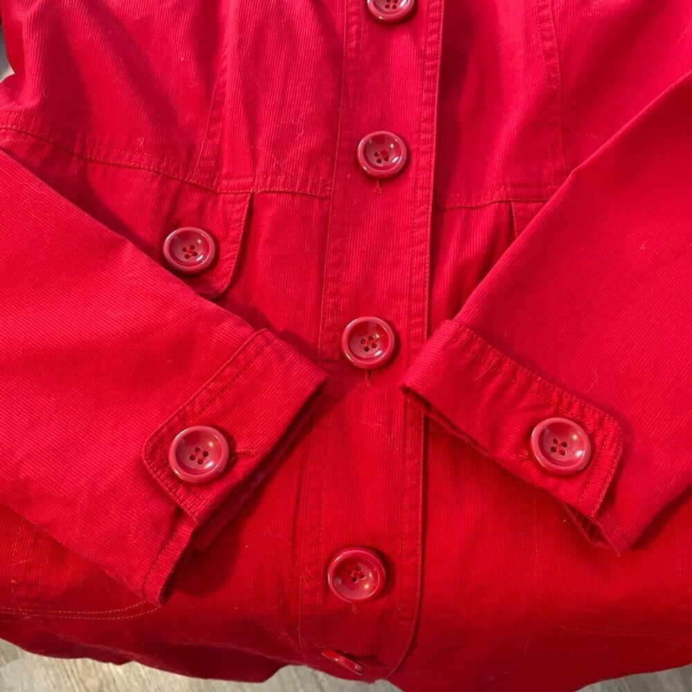 Anthropologie Tulle Trench Coat Womens Size S Red Button Up Long Sleeve Lined - Picture 6 of 8
